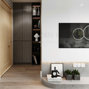 Kệ trang trí phòng khách chung cư hiện đại