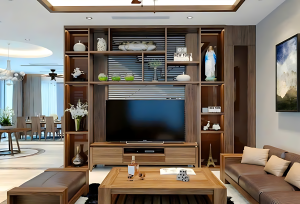 Kệ trang trí phòng khách nhà ống hiện đại