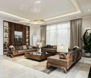 Kệ trang trí phòng khách nhà phố hiện đại
