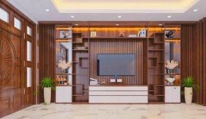 Kệ trang trí phòng khách biệt thự hiện đại