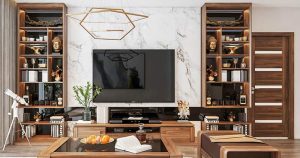 Kệ trang trí phòng khách sang trọng