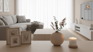 Bình hoa tròn thấp trang trí kệ TV phòng khách