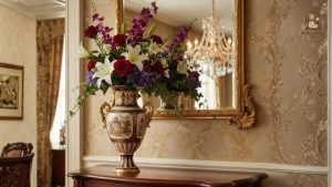 bình hoa trang trí kệ phòng khách phong cách cổ điển