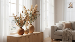 bộ bình hoa khô đặt góc phòng khách